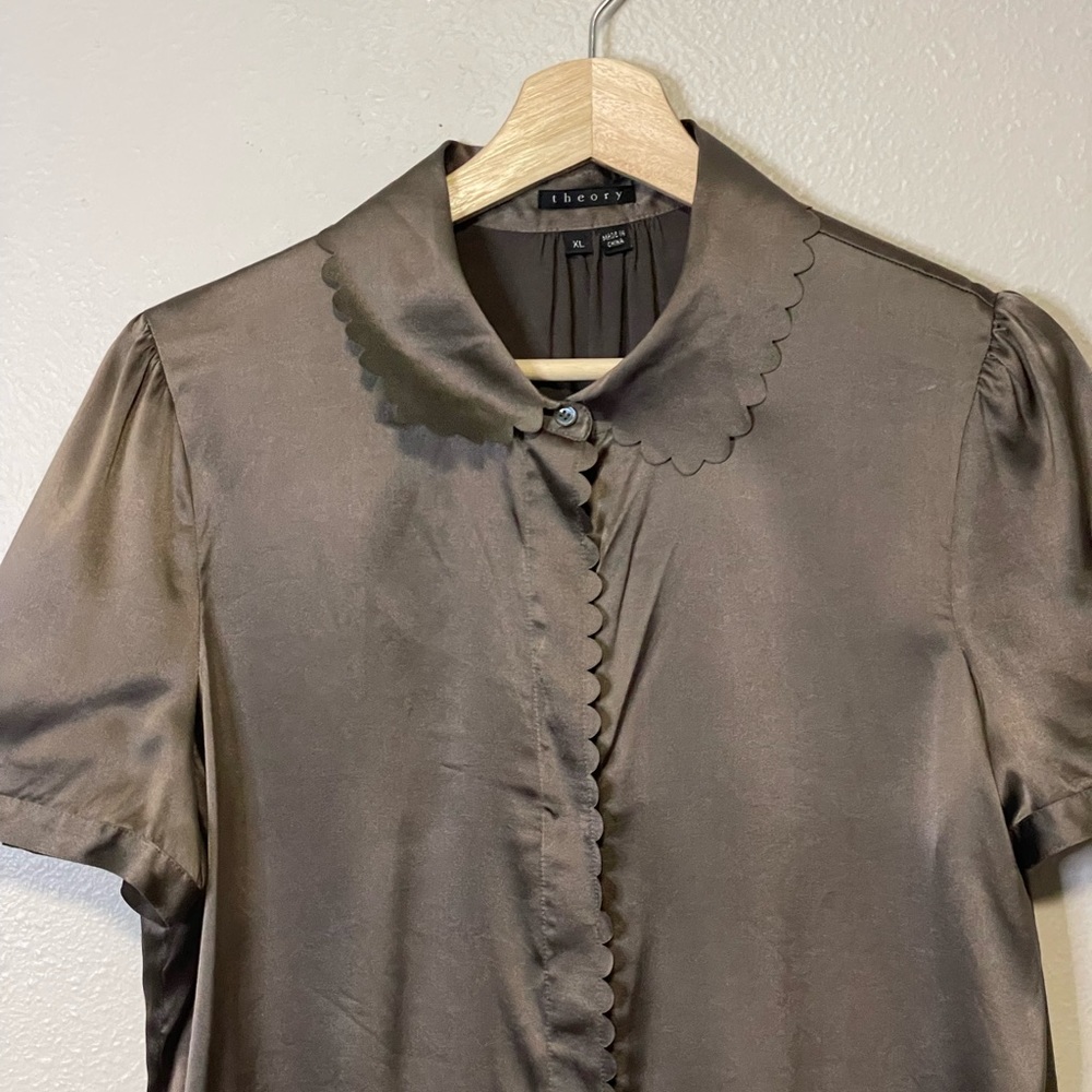 ✨SOLD-Theory Silk Blend Scalloped Button Down Blouse - Picture 10 of 10